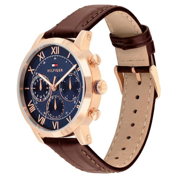 Tommy Hilfiger Quartz Multifunction Blue Dial Brown Leather Strap Watch For Men - image number 1