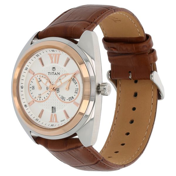 Titan Quartz Analog Silver Dial Leather Strap Watch for Men - image number 1