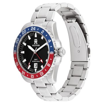 Tommy Hilfiger Analog with Date Black Dial Silver Color Stainless Steel Strap Watch For Men