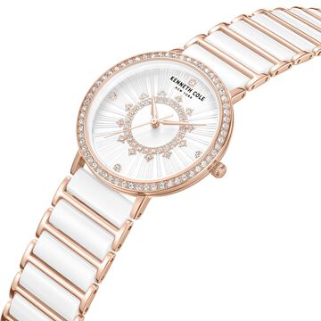 Kenneth Cole Quartz Analog White Dial White Stainless Steel & Ceramic Strap Watch For Women