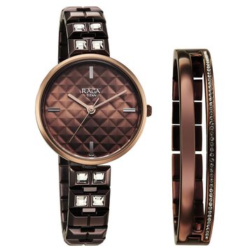 Titan Raga Contempore Quartz Analog Brown Dial Metal Strap Watch For Women