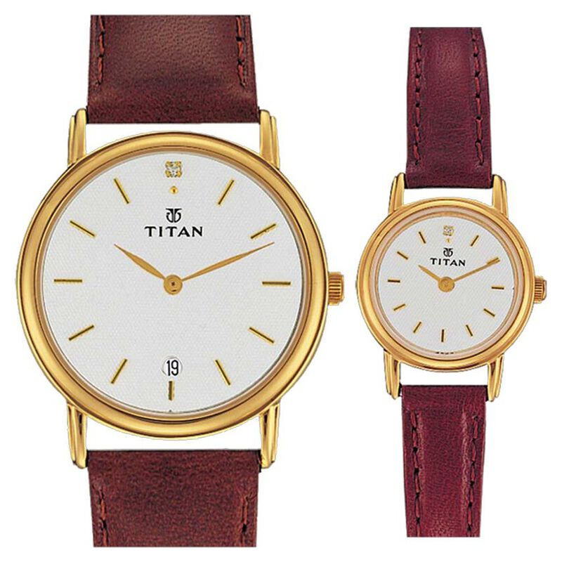 Titan Quartz Analog Silver Dial Watch for Couple - image number 0