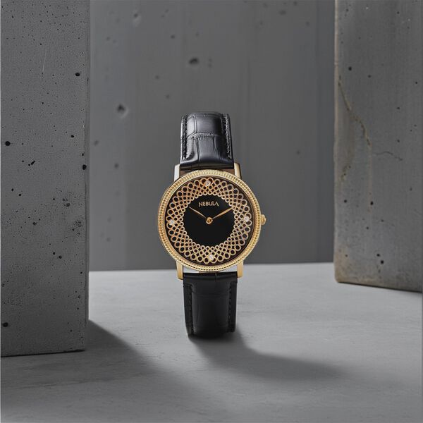Titan Nebula Filigree 18k Gold Analog Diamond Studded Indices Leather Strap Watch for Men - image number 7