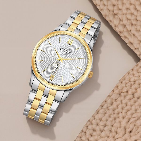 Titan Metal White Dial Analog with Day and Date Metal Strap watch for Men - image number 0