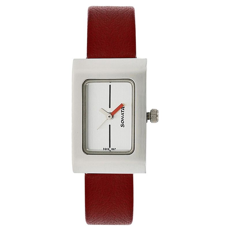 Sonata Quartz Analog Silver Dial Leather Strap Watch for Women - image number 0