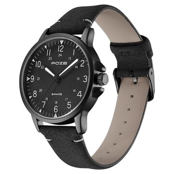 Poze by Sonata Quartz Analog Black Dial PU Leather Strap Watch for Men