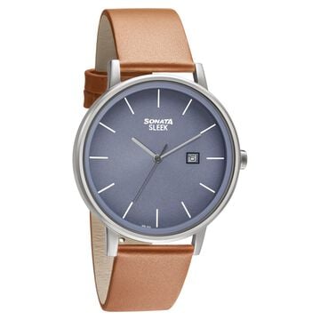 Sonata Quartz Analog with Date Leather Strap Watch for Men