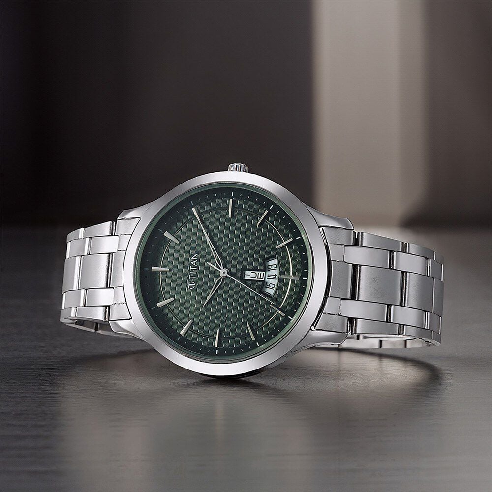 Titan Karishma Quartz Analog Green Dial Silver Stainless Steel Strap Watch For Men