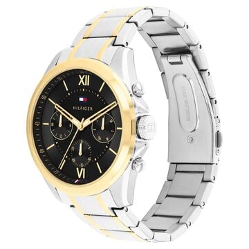 Tommy Hilfiger Quartz Multifunction Black Dial Two Toned Stainless Steel Strap Watch For Men