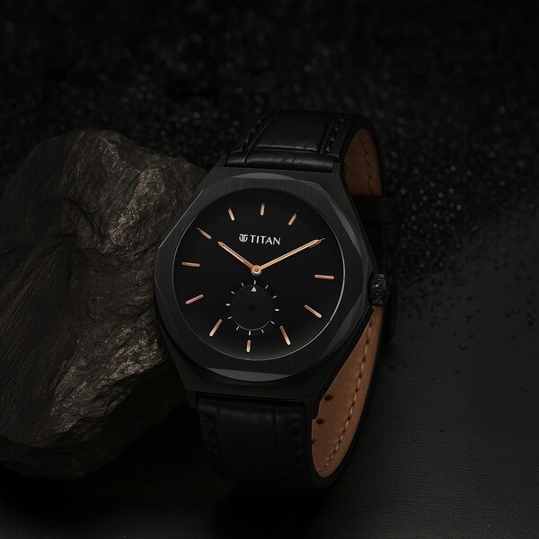 Titan Contour Analog with Small Second and Black Dial Black Leather Strap Watch for Men - image number 0