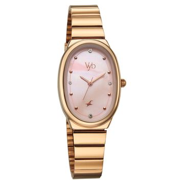 Vyb Enigma By Fastrack Quartz Analog Pink Mother of Pearl Dial Rose Gold Metal Strap Watch For Girls