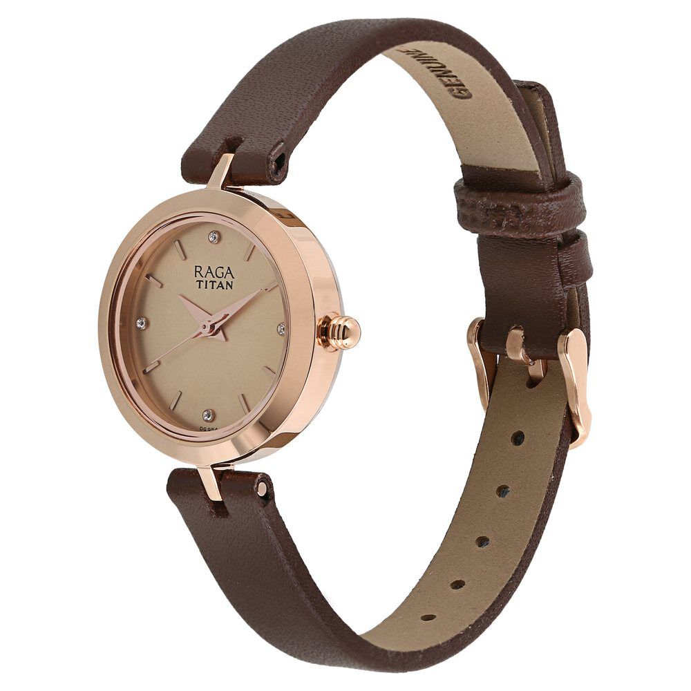 Buy Online Titan Raga Beige Analog Leather Strap watch for Women nm2540wl01 Titan