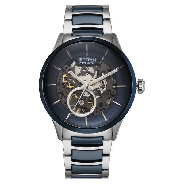 Titan Ceramic Fusion Automatic Blue Dial Silver Dual-Toned Stainless Steel Bracelet Watch for Men - image number 1