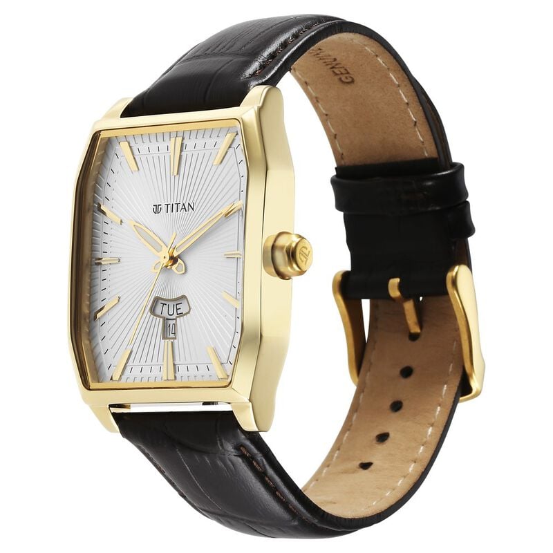 Titan Regalia Opulent White Dial Analog with Day and Date Leather Strap Watch for Men - image number 2