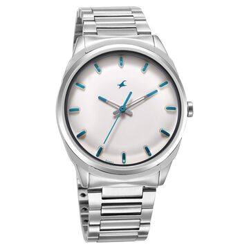 Fastrack Quartz Analog White Dial Silver Stainless Steel Strap Watch for Guys