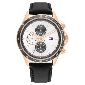 Tommy Hilfiger Quartz Multifunction Silver Dial Leather Strap Watch for Men