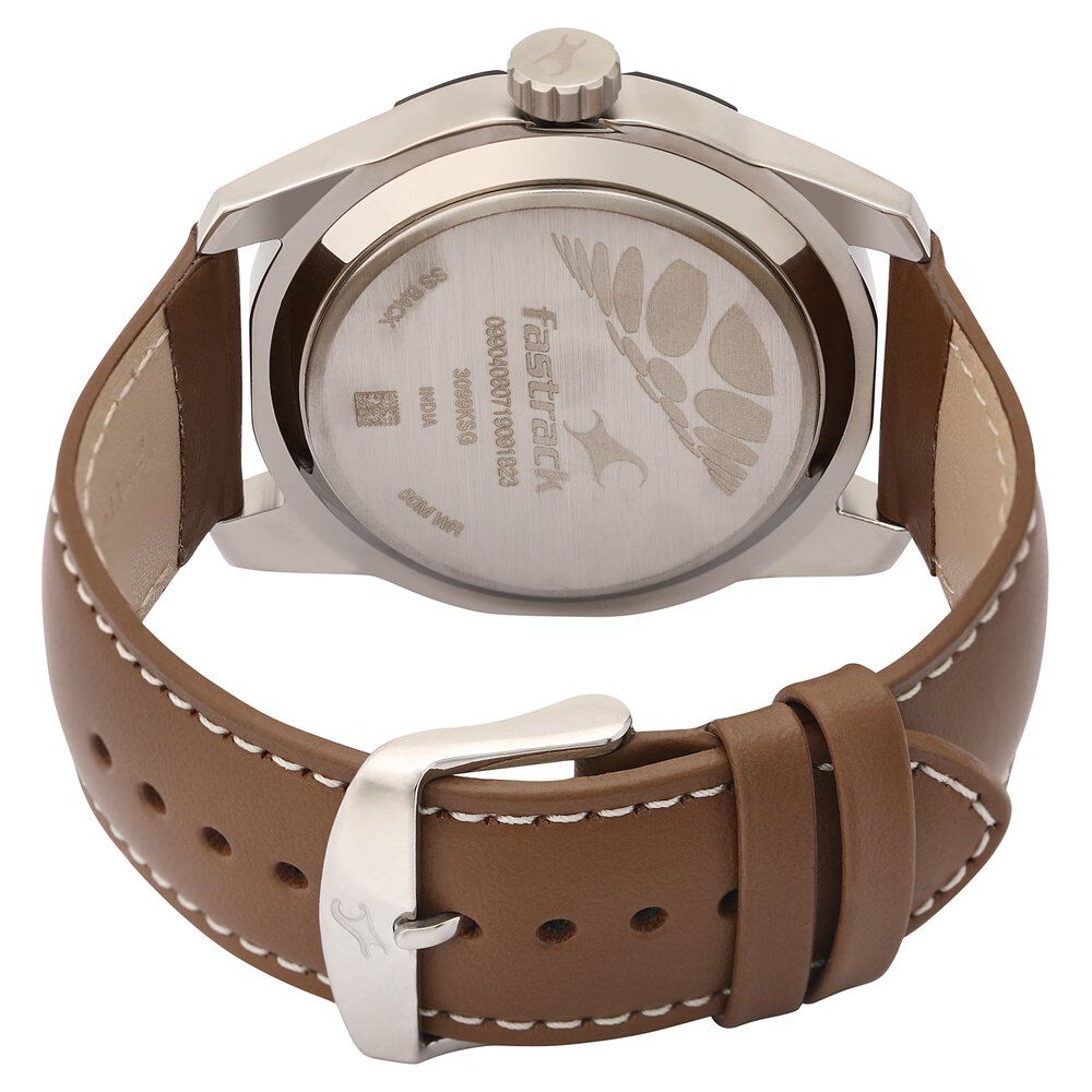 Buy Online Fastrack Quartz Analog Silver Dial Leather Strap Watch for Guys 3099sl01 p Titan