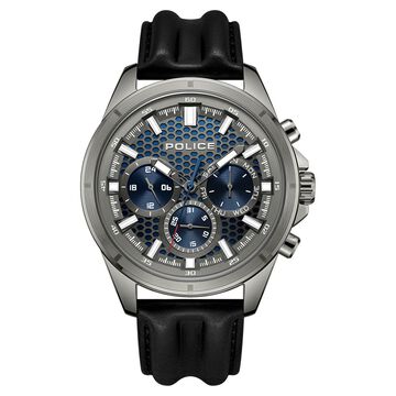 Police Blue Dial Black Strap Multifunction Watch for Men