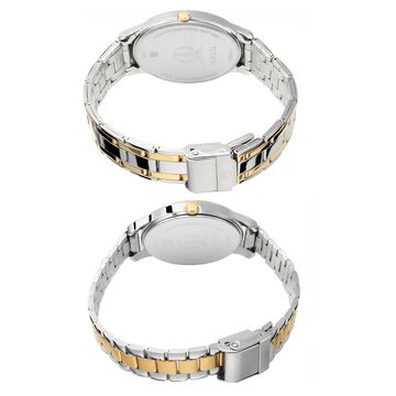 Titan Bandhan Quartz Analog with Date Silver Round Dial Two Toned Stainless Steel Strap Watch For Couple