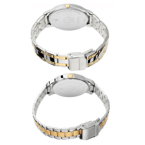 Titan Bandhan Quartz Analog with Date Silver Round Dial Two Toned Stainless Steel Strap Watch For Couple - image number 4