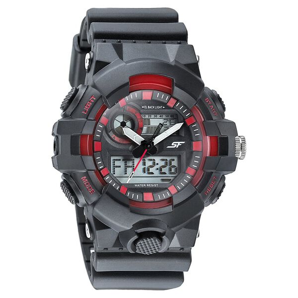 SF Quartz Analog Digital Black Dial Plastic Strap Watch for Men - image number 0
