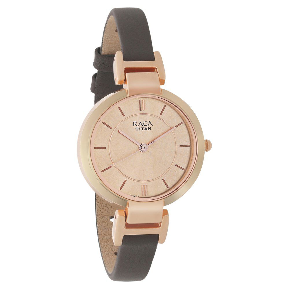 Buy Online Titan Raga Viva Rose Gold Dial Analog Leather Strap watch for Women ns2608wl01 Titan