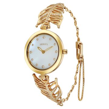 Titan Nebula Ashvi 18 KT Gold Quartz Analog White Mother Of Pearl Dial 18KT Gold Bracelet Watch For Women