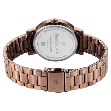 Fastrack Tick Tock Quartz Analog Beige Dial With Brown Stainless steel Strap Watch for Girls
