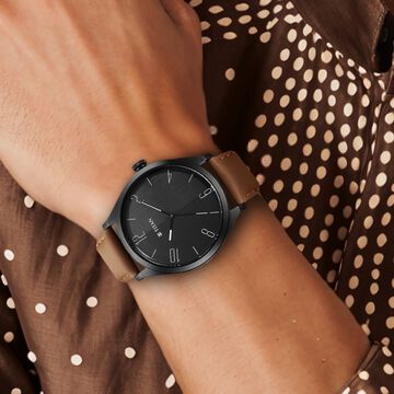 Titan Quartz Analog Black Dial Leather Strap Watch for Men