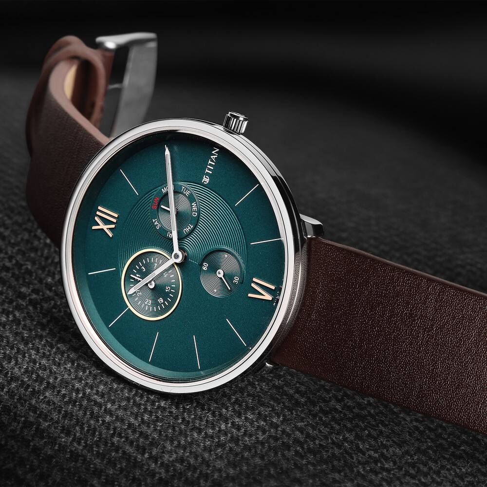 Titan Slim Quartz Multifunction Blue Dial Quartz Stainless Steel Strap watch for Men