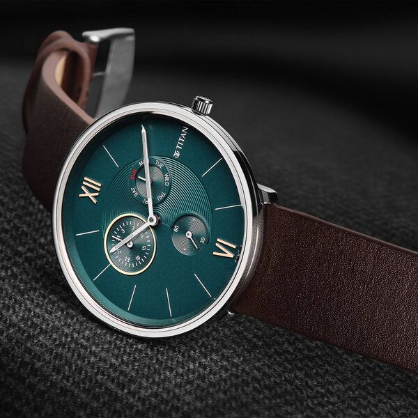 Titan Slim Quartz Multifunction Teal Dial Quartz Stainless Steel Strap watch for Men - image number 0