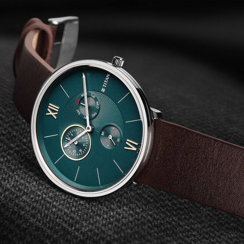 Titan Slim Quartz Multifunction Teal Dial Quartz Stainless Steel Strap watch for Men