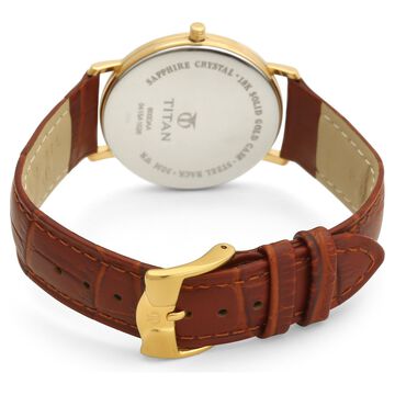 Titan Nebula Vintage 18k Gold Analog Diamond Studded Dial Leather Strap Watch for Men