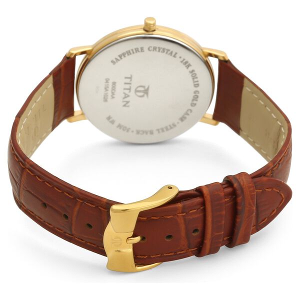 Titan Nebula Vintage 18k Gold Analog Diamond Studded Dial Leather Strap Watch for Men - image number 2