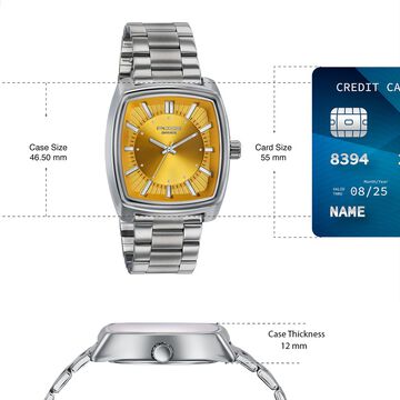 Poze Poze Quartz Analog Mustard Dial Silver Metal Strap Watch For Men