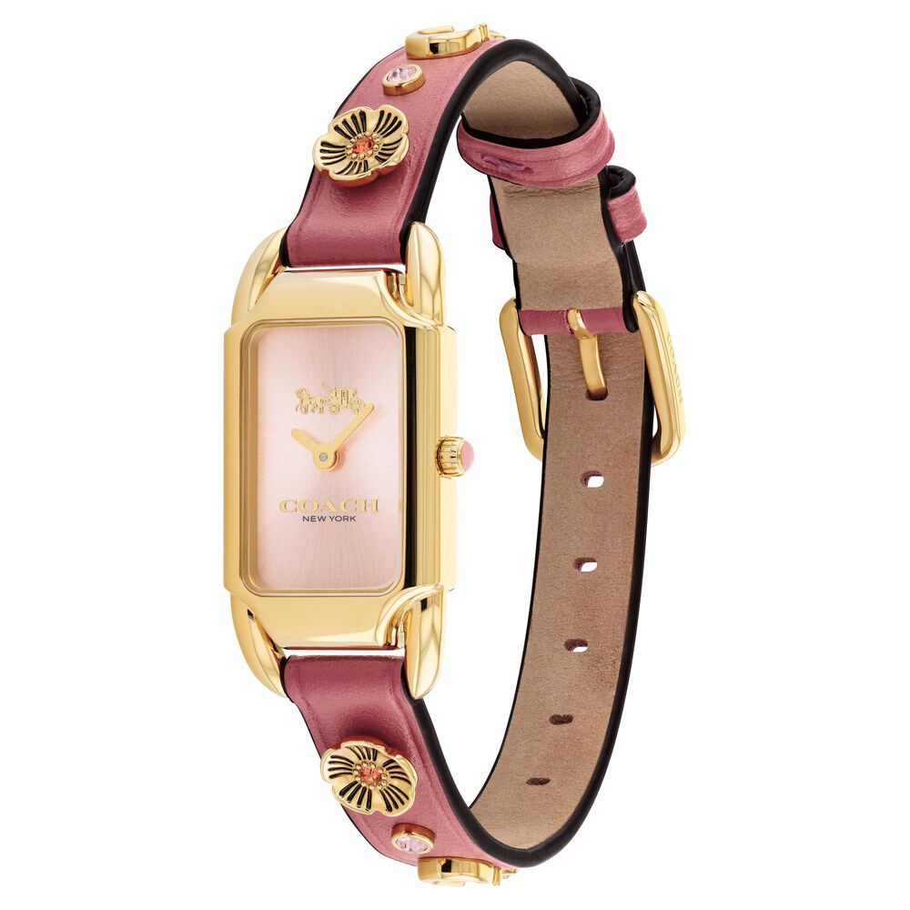 Buy Online Coach Quartz Analog Pink Dial Leather Strap Watch for