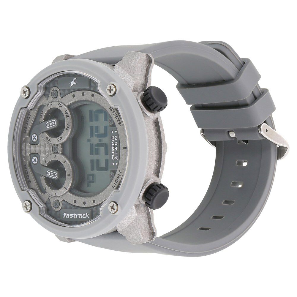 Buy Online Fastrack Trendies Digital Grey Dial Silicone Strap Watch for Guys ns38045pp02 Titan