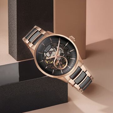 Titan Ceramic Fusion Automatic Black Dial Rose Gold Dual-Toned Stainless Steel Bracelet Watch for Men