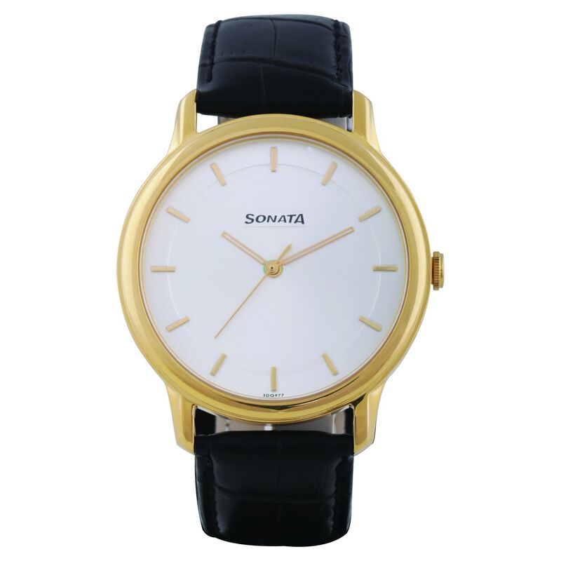 Sonata Quartz Analog Silver Dial Leather Strap Watch for Men