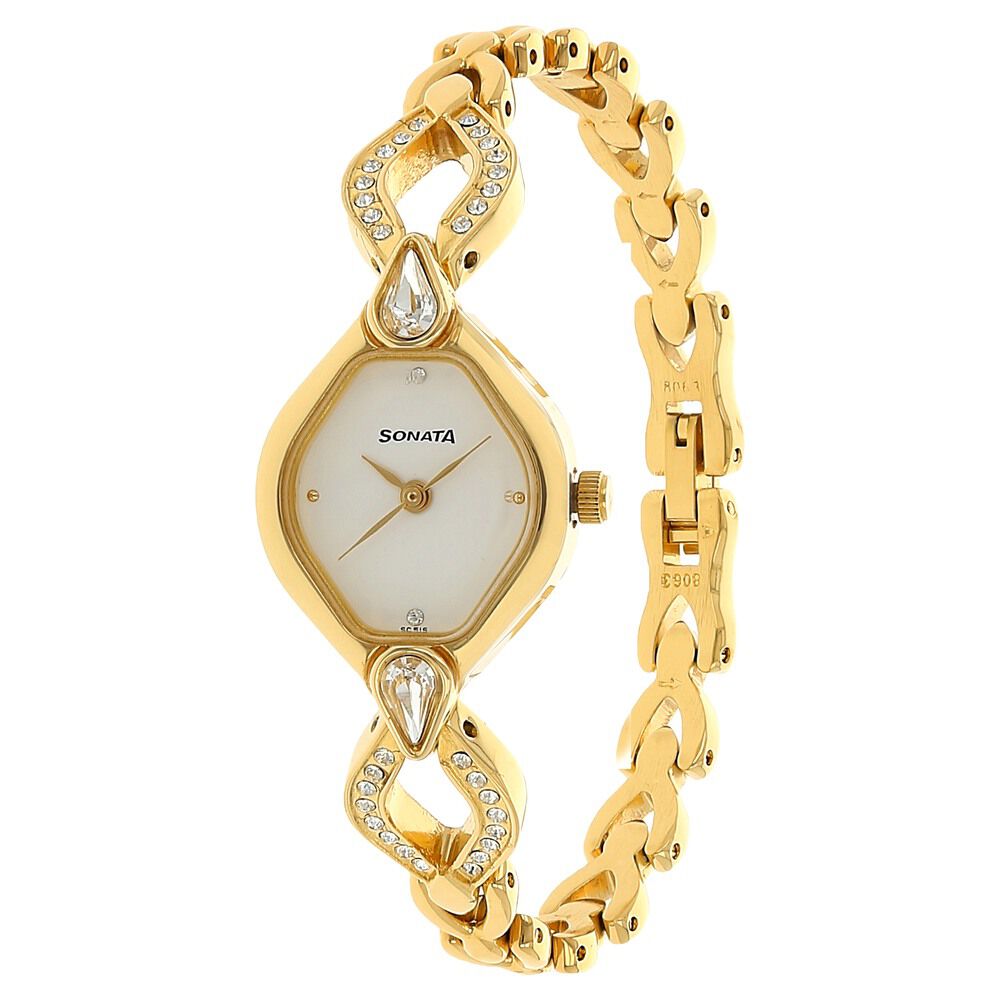 Buy Online Sonata Quartz Analog White Dial Metal Strap Watch for Women ns8063ym03 Titan