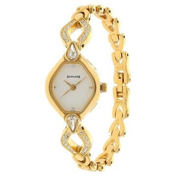 Sonata Quartz Analog White Dial Metal Strap Watch for Women