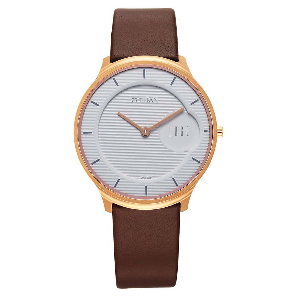Buy Online Titan Edge Quartz Analog White Dial Brown Leather Strap