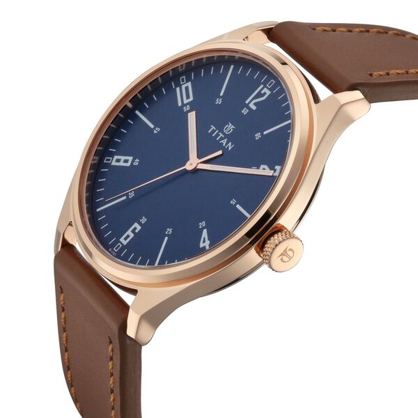 Titan Quartz Analog Blue Dial Leather Strap Watch for Men - image number 1