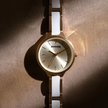 Sonata Quartz Analog Silver Dial Two Toned Stainless Steel Strap Watch For Women