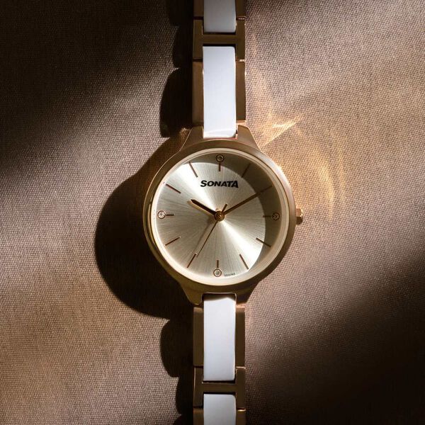 Sonata Quartz Analog Silver Dial Two Toned Stainless Steel Strap Watch For Women - image number 0