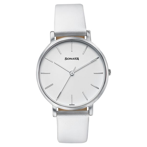 Sonata Pastel Play Quartz Analog White Dial Leather Strap Watch For Women - image number 0