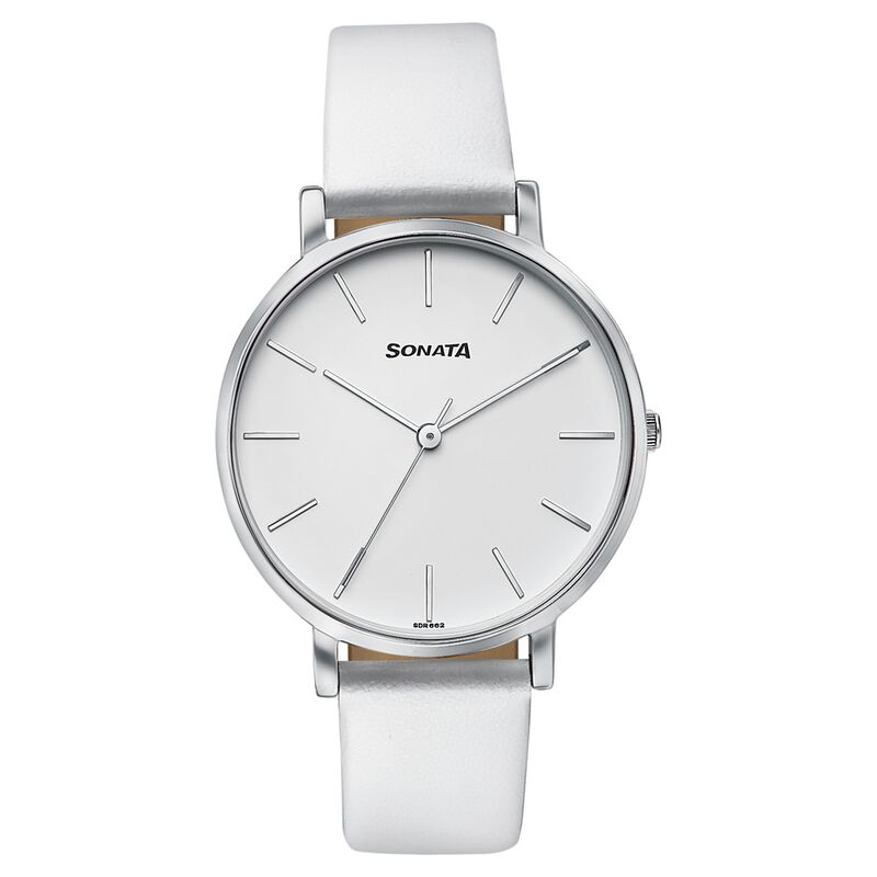 Sonata Pastel Play Quartz Analog White Dial Leather Strap Watch For Women