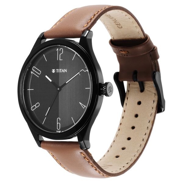 Titan Quartz Analog Black Dial Leather Strap Watch for Men - image number 2