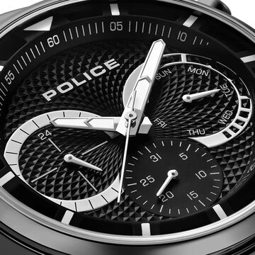 Police Quartz Multifunction Black Dial Grey Stainless Steel Strap Watch for Men