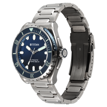 Titan Zero Hour Professional Diver's 500m Limited Edition Automatic Analog with Blue Dial Silver Titanium & Blue FKM Strap Watch for Men